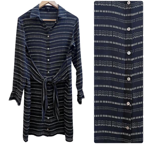 Theory Dresses & Skirts - Theory Black Silk Semi Sheer Collared Waist Tie Long Sleeve Shirt Dress Small